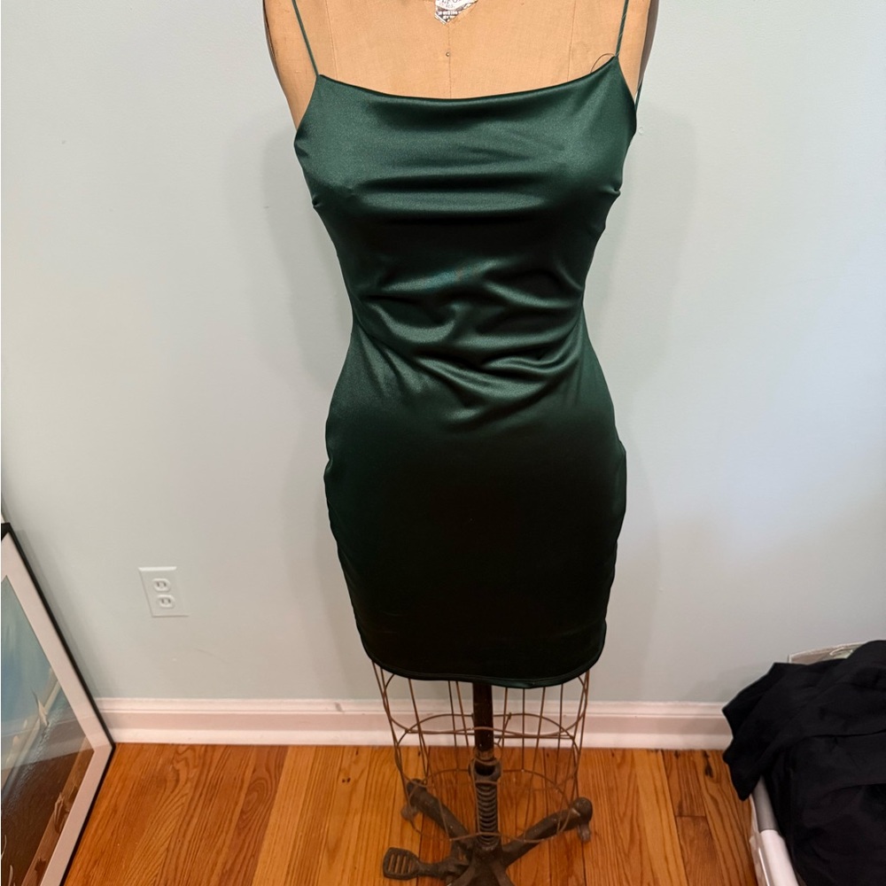 Elegant Forest Green Satin Slip Dress